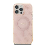 Apple iPhone 16 Pro Kılıf Guess Magsafe Şarj Özellikli IML Baskılı Klasik Logolu 4G Desenli Kapak Pembe
