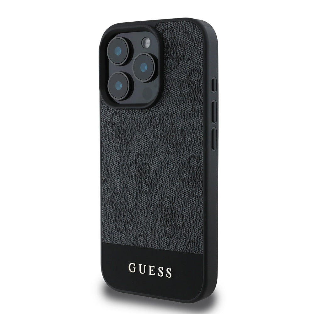 Apple iPhone 16 Pro Max Kılıf Guess PU Deri Şerit Logo Dizaynlı Kapak Siyah