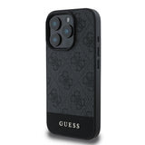 Apple iPhone 16 Pro Kılıf Guess PU Deri Şerit Logo Dizaynlı Kapak Siyah