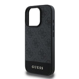 Apple iPhone 16 Pro Kılıf Guess PU Deri Şerit Logo Dizaynlı Kapak Siyah