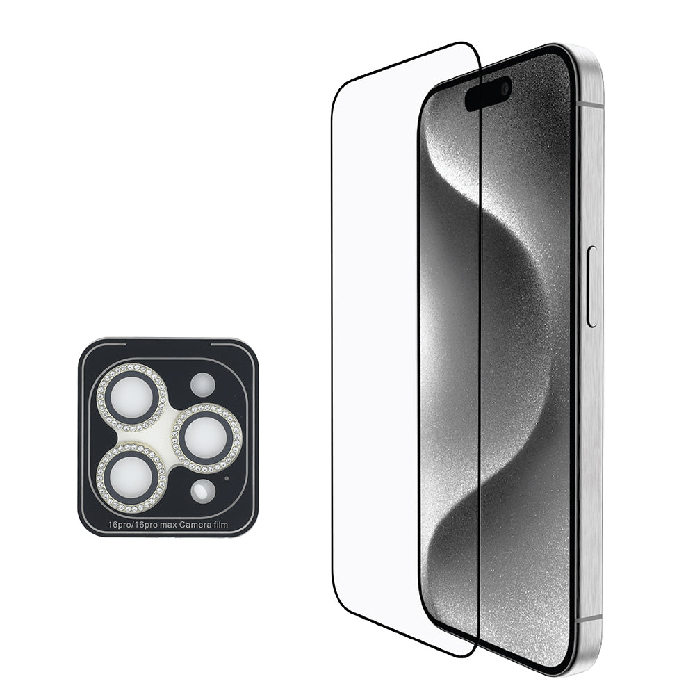 Apple iPhone 16 Pro Max Guess 3'lü Aksesuar Seti Simli Glitter Kılıf Ekran ve Lens Koruyucu