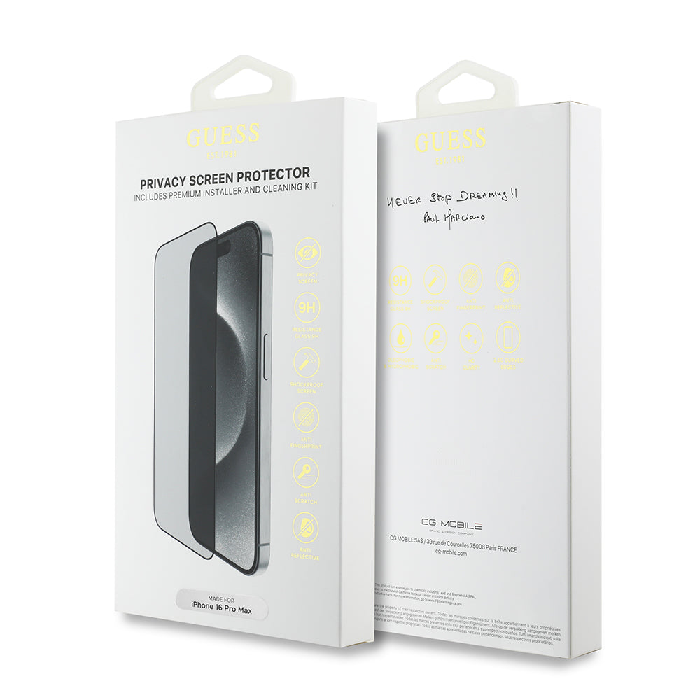 Apple iPhone 16 Pro Max Guess Hayalet Privacy Temperli Cam Ekran Koruyucu Uygulama Aparatlı Outline Serisi