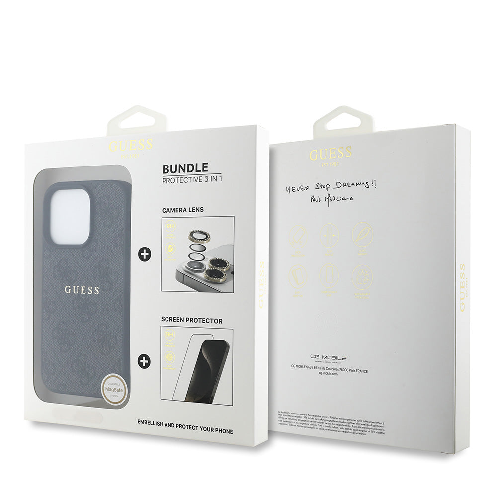 Apple iPhone 16 Pro Max Guess Kılıf Ekran ve Lens Koruyucu 3'lü Aksesuar Seti Siyah