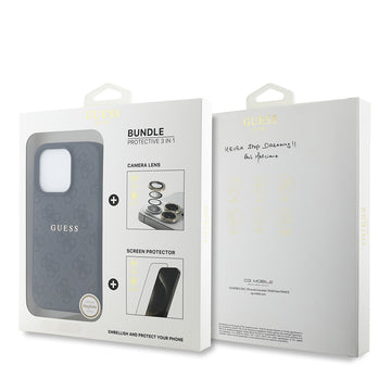 Apple iPhone 16 Pro Max Guess Kılıf Ekran ve Lens Koruyucu 3'lü Aksesuar Seti Siyah