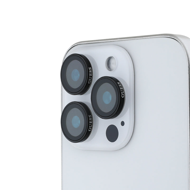 Apple iPhone 16 Pro Guess Metal Kamera Lens Koruyucu Siyah