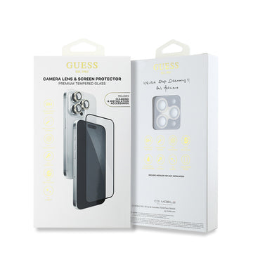 Apple iPhone 16 Pro Max Guess Rhinestone Ekran ve Lens Koruyucu 2'li Aksesuar Seti Gold