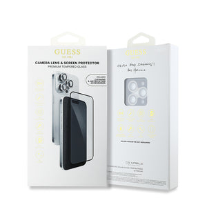Apple iPhone 16 Pro Max Guess Rhinestone Ekran ve Lens Koruyucu 2'li Aksesuar Seti Gümüş