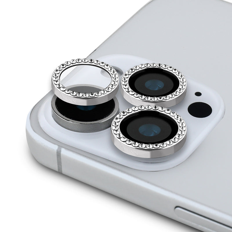 Apple iPhone 16 Pro Max Guess Rhinestone Taşlı Lens Koruyucu Gümüş