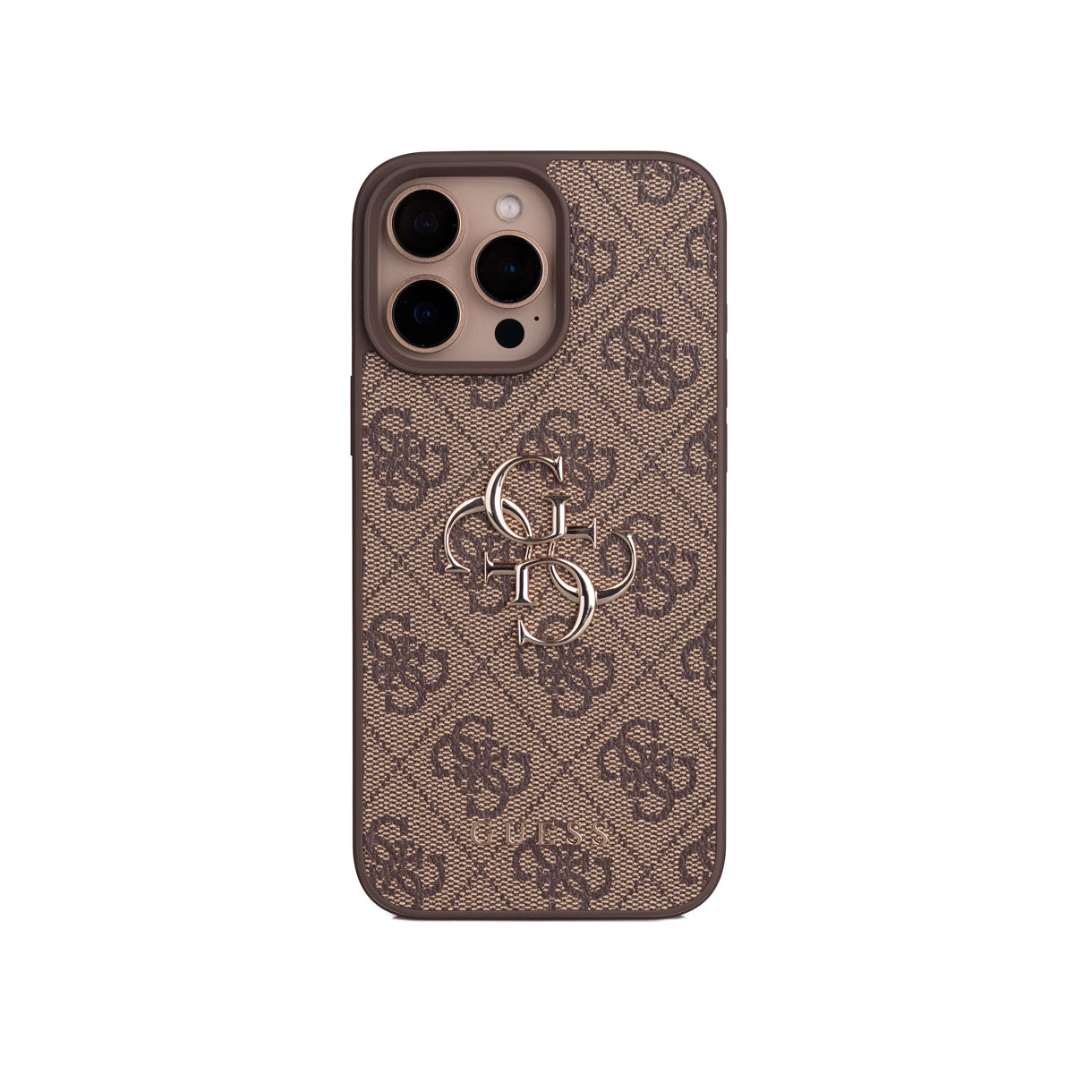 Apple iPhone 16 Pro Max Kılıf Guess 4G Büyük Metal Logolu Askılı Kapak Kahverengi