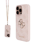 Apple iPhone 16 Pro Max Kılıf Guess 4G Büyük Metal Logolu Askılı Kapak Pembe