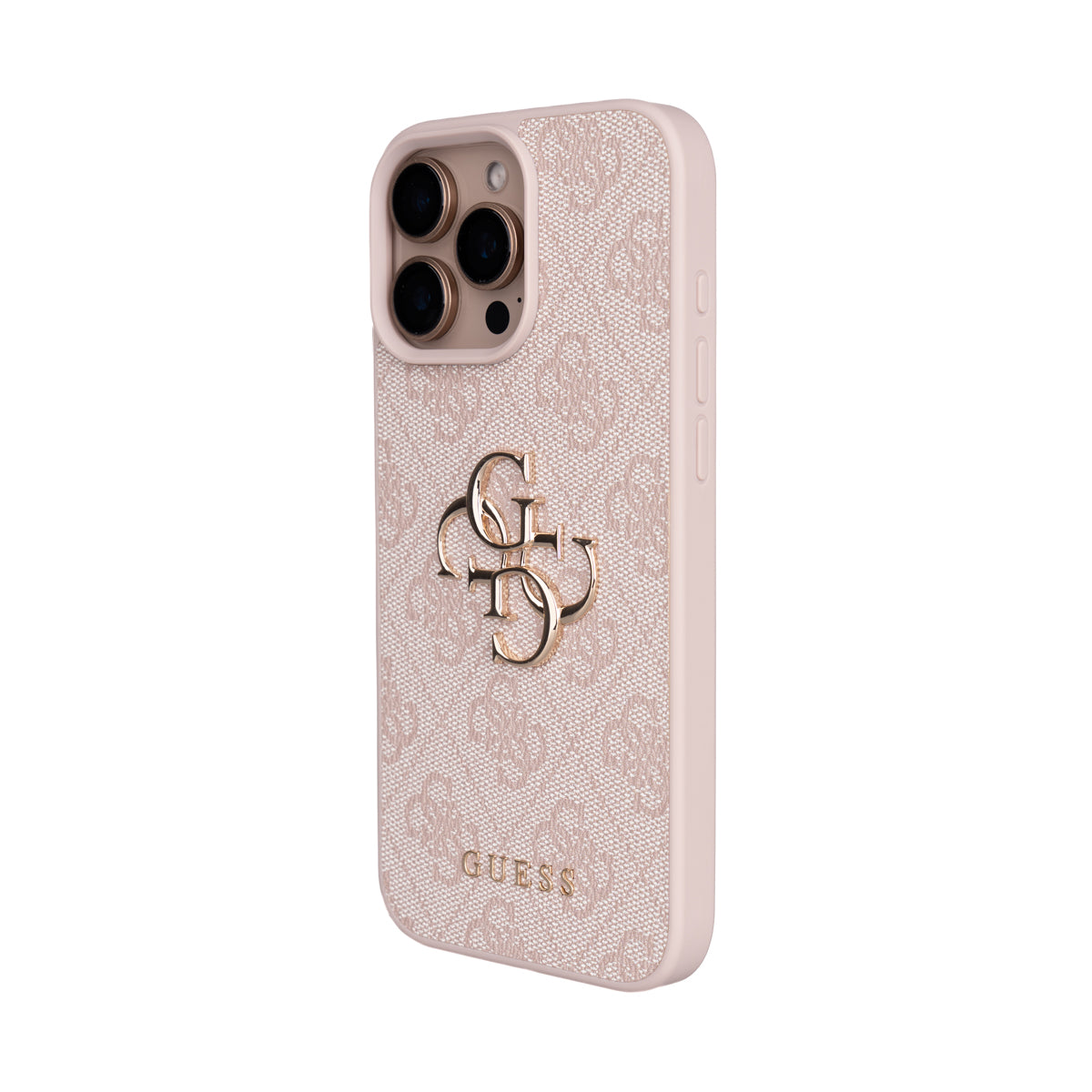 Apple iPhone 16 Pro Max Kılıf Guess 4G Büyük Metal Logolu Askılı Kapak Pembe