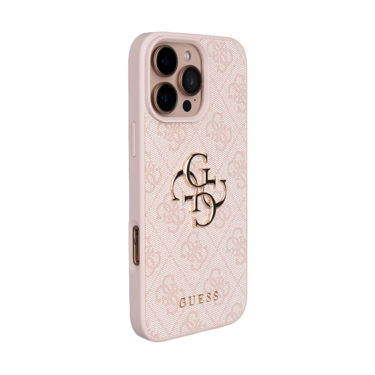 Apple iPhone 16 Pro Max Kılıf Guess 4G Büyük Metal Logolu Askılı Kapak Pembe
