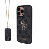 Apple iPhone 16 Pro Max Kılıf Guess 4G Büyük Metal Logolu Askılı Kapak Siyah
