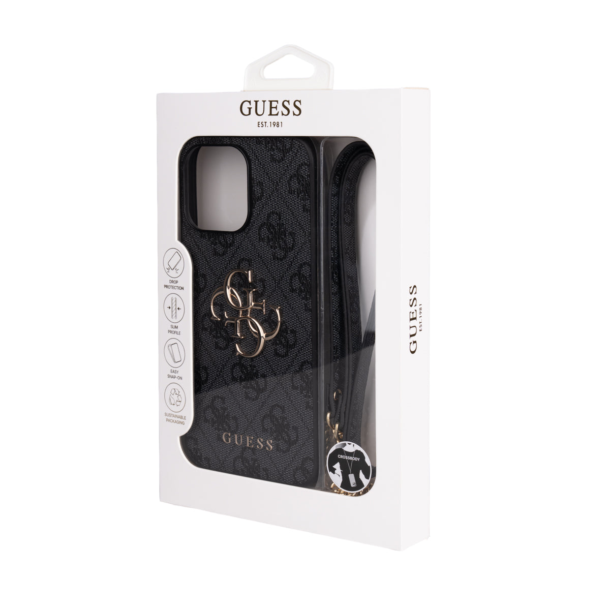 Apple iPhone 16 Pro Max Kılıf Guess 4G Büyük Metal Logolu Askılı Kapak Siyah