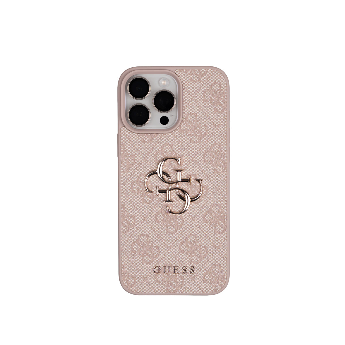 Apple iPhone 16 Pro Max Kılıf Guess 4G Büyük Metal Logolu Kalın Askılı Kapak Pembe