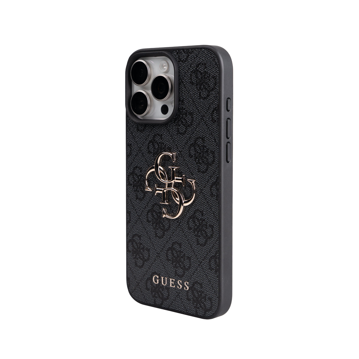 Apple iPhone 16 Pro Max Kılıf Guess 4G Büyük Metal Logolu Kalın Askılı Kapak Siyah