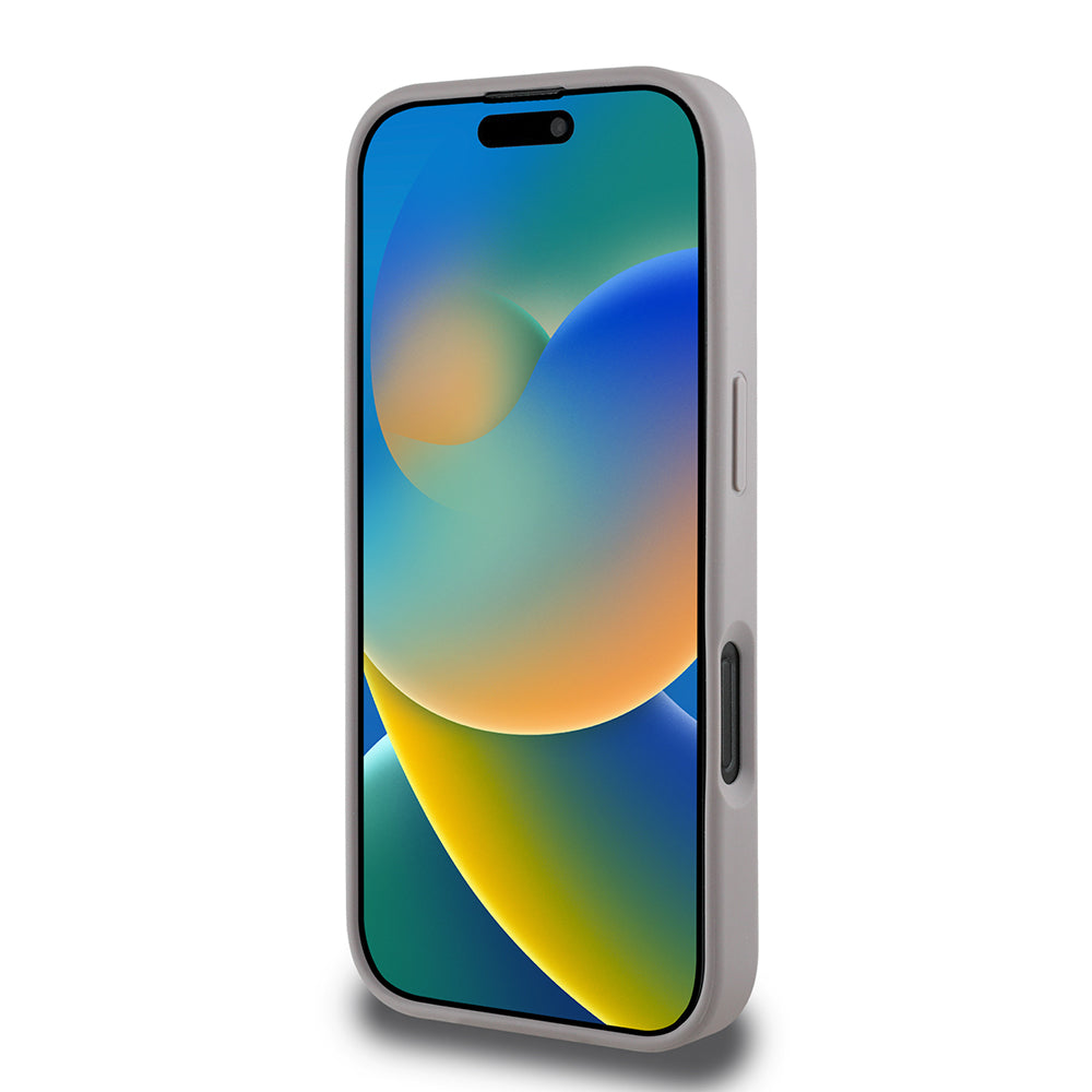 Apple iPhone 16 Pro Kılıf Guess Beyaz Gül Baskılı Büyük Metal Logolu Kapak Gri