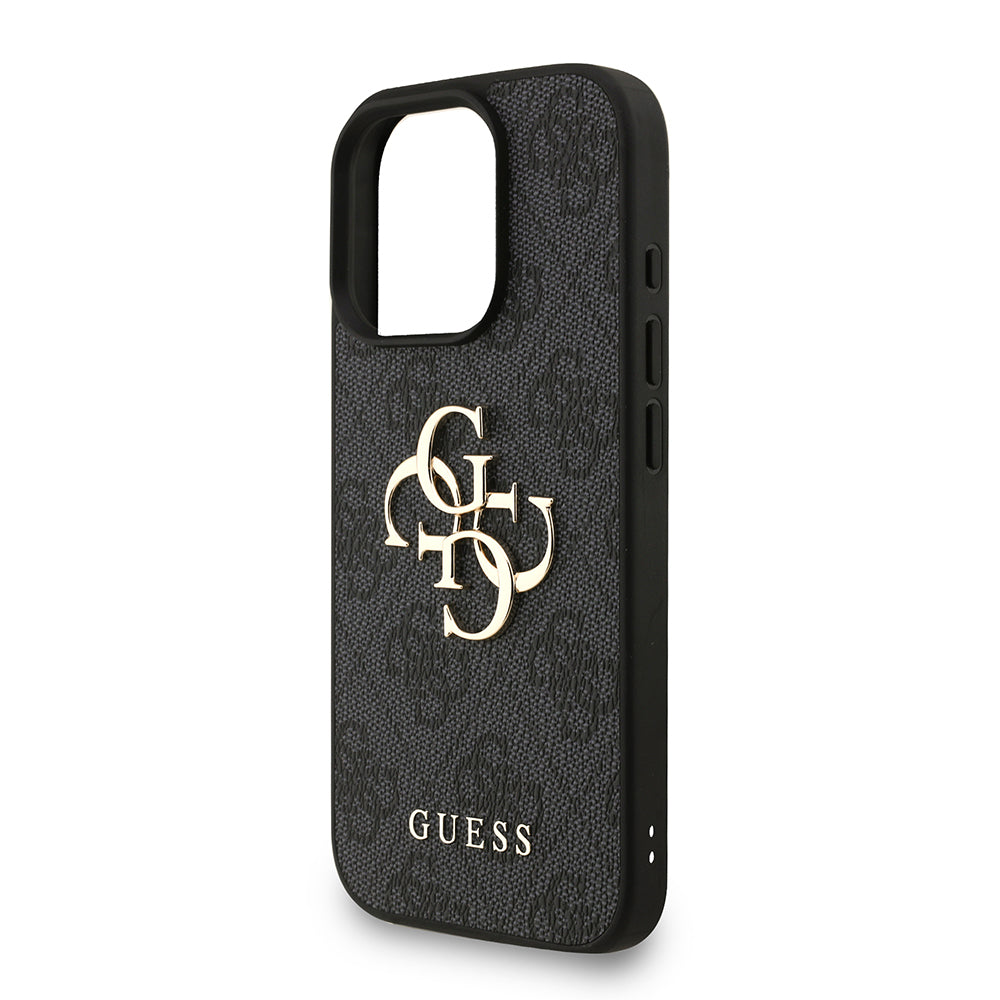 Apple iPhone 16 Pro Max Kılıf Guess Bilek Askı İpli Kapak Metal Büyük 4G ve Yazı Logolu Siyah