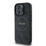 Apple iPhone 16 Pro Max Kılıf Guess Halkalı Magsafe Şarj Özellikli PU 4G Desenli Kapak Siyah