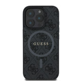 Apple iPhone 16 Pro Max Kılıf Guess Halkalı Magsafe Şarj Özellikli PU 4G Desenli Kapak Siyah