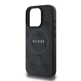 Apple iPhone 16 Pro Max Kılıf Guess Halkalı Magsafe Şarj Özellikli PU 4G Desenli Kapak Siyah