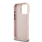 Apple iPhone 16 Pro Max Kılıf Guess Kamera Standlı Grained Yazı Logolu Kapak Pembe
