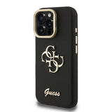 Apple iPhone 16 Pro Max Kılıf Guess Kamera Standlı Grained Yazı Logolu Kapak Siyah