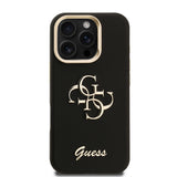 Apple iPhone 16 Pro Max Kılıf Guess Kamera Standlı Grained Yazı Logolu Kapak Siyah