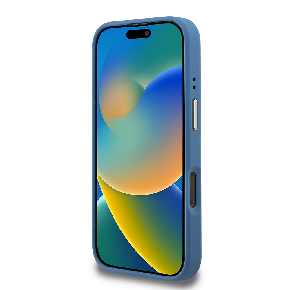 Apple iPhone 16 Pro Max Kılıf Guess Kamera Standlı Kapak 4G Desenli Metal 4G Logolu Mavi