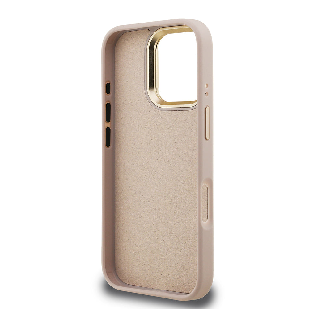 Apple iPhone 16 Pro Max Kılıf Guess Kamera Standlı Kapak 4G Desenli Metal 4G Logolu Pembe