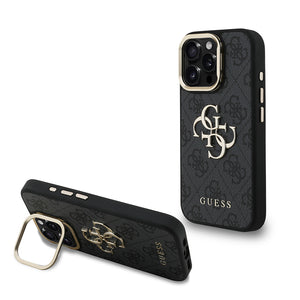 Apple iPhone 16 Pro Max Kılıf Guess Kamera Standlı Kapak 4G Desenli Metal 4G Logolu Siyah