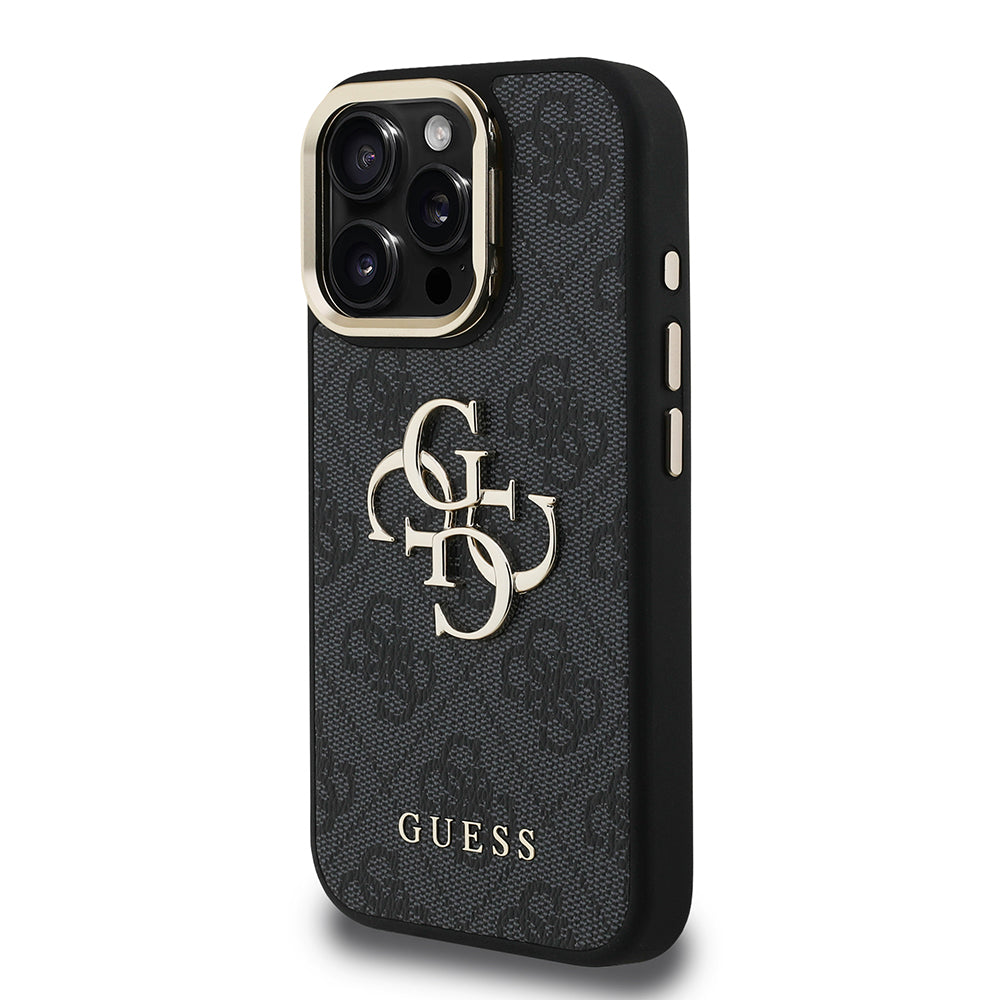 Apple iPhone 16 Pro Max Kılıf Guess Kamera Standlı Kapak 4G Desenli Metal 4G Logolu Siyah