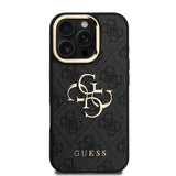 Apple iPhone 16 Pro Max Kılıf Guess Kamera Standlı Kapak 4G Desenli Metal 4G Logolu Siyah