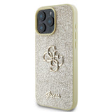 Apple iPhone 16 Pro Max Kılıf Guess 4G Büyük Metal Logolu Glitter Kapak Gold