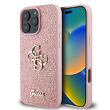 Apple iPhone 16 Pro Max Kılıf Guess 4G Büyük Metal Logolu Glitter Kapak Pembe