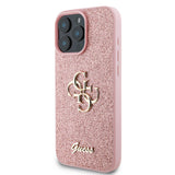 Apple iPhone 16 Pro Max Kılıf Guess 4G Büyük Metal Logolu Glitter Kapak Pembe