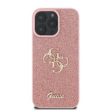 Apple iPhone 16 Pro Max Kılıf Guess 4G Büyük Metal Logolu Glitter Kapak Pembe