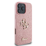 Apple iPhone 16 Pro Max Kılıf Guess 4G Büyük Metal Logolu Glitter Kapak Pembe