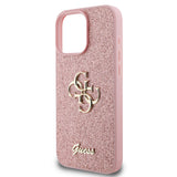 Apple iPhone 16 Pro Max Kılıf Guess 4G Büyük Metal Logolu Glitter Kapak Pembe