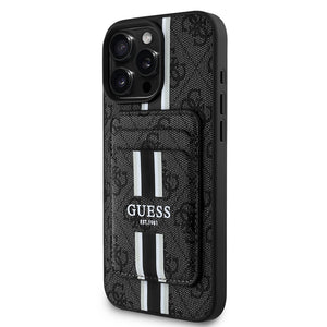 Apple iPhone 16 Pro Max Kılıf Guess Magsafe Şarj Özellikli 4G Desenli Çizgili Kartlıklı Kapak Siyah