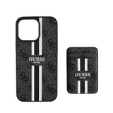 Apple iPhone 16 Pro Max Kılıf Guess Magsafe Şarj Özellikli 4G Desenli Çizgili Kartlıklı Kapak Siyah