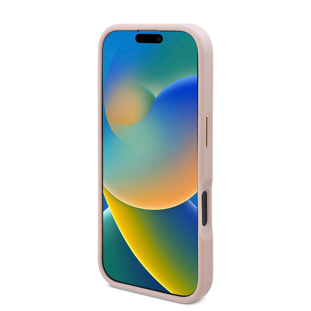 Apple iPhone 16 Pro Max Kılıf Guess Magsafe Şarj Özellikli 4G Desenli PU Metal Plaka Klasik Logolu Kapak Pembe