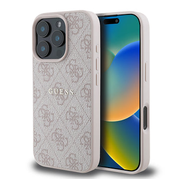 Apple iPhone 16 Pro Max Kılıf Guess Magsafe Şarj Özellikli 4G Desenli Yazı Logolu Kapak Pembe
