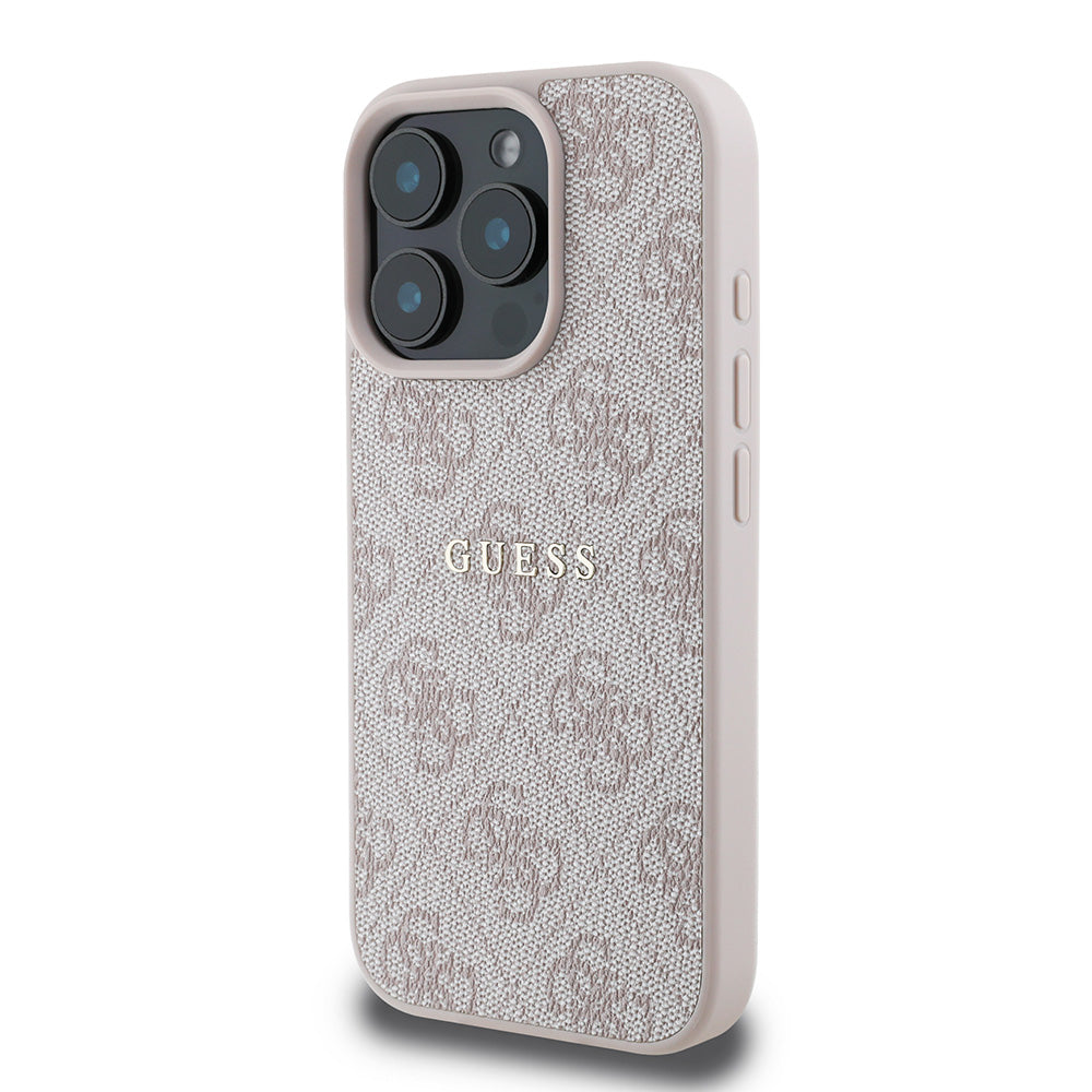 Apple iPhone 16 Pro Max Kılıf Guess Magsafe Şarj Özellikli 4G Desenli Yazı Logolu Kapak Pembe
