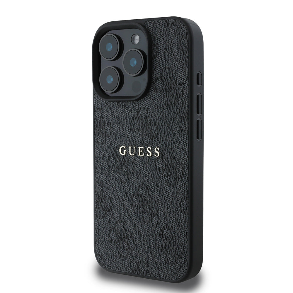 Apple iPhone 16 Pro Max Kılıf Guess Magsafe Şarj Özellikli 4G Desenli Yazı Logolu Kapak Siyah