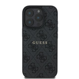 Apple iPhone 16 Pro Max Kılıf Guess Magsafe Şarj Özellikli 4G Desenli Yazı Logolu Kapak Siyah