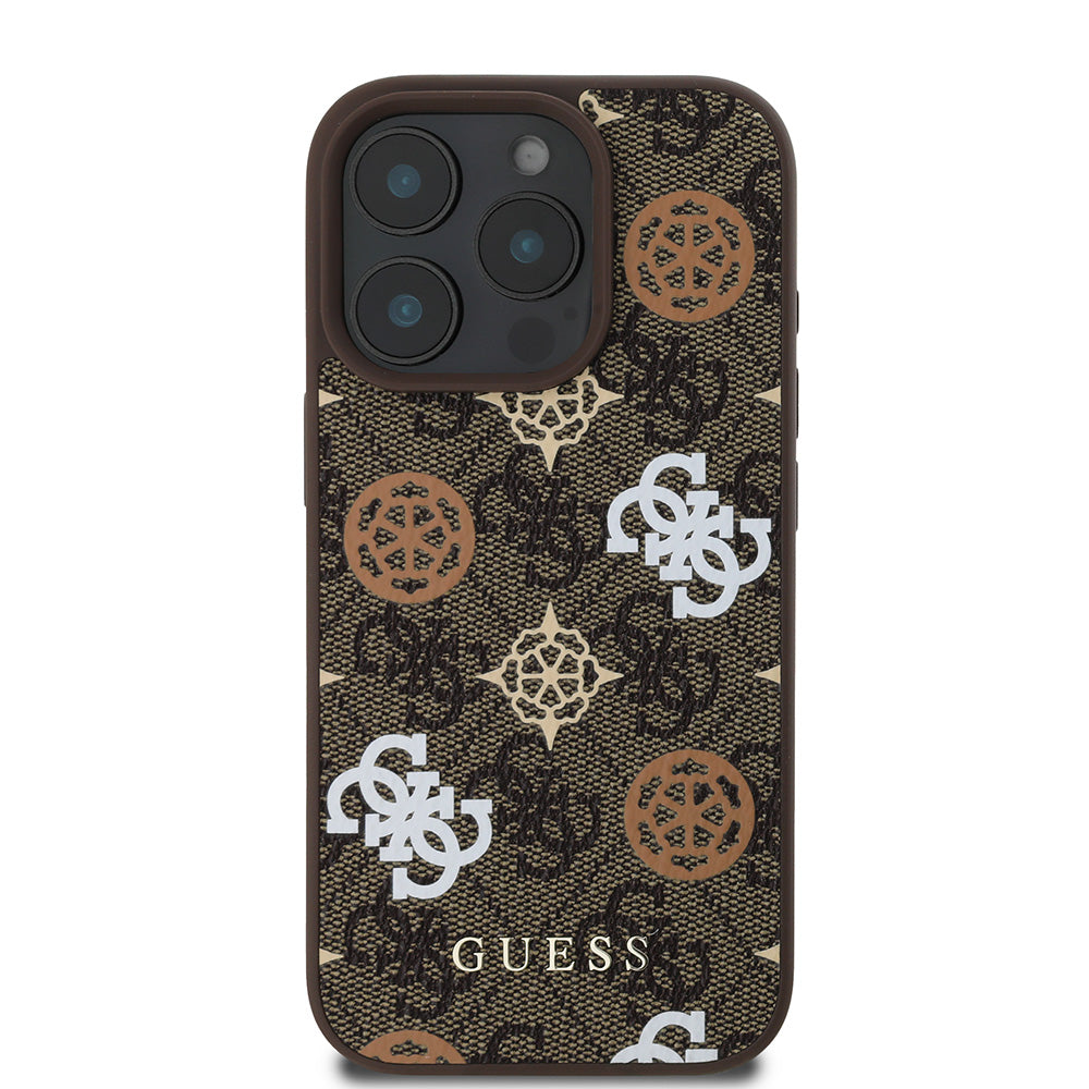 Apple iPhone 16 Pro Max Kılıf Guess Magsafe Şarj Özellikli 4G Desenli Yazı Logolu Peony Kapak Kahverengi