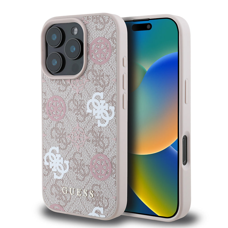 Apple iPhone 16 Pro Max Kılıf Guess Magsafe Şarj Özellikli 4G Desenli Yazı Logolu Peony Kapak Pembe