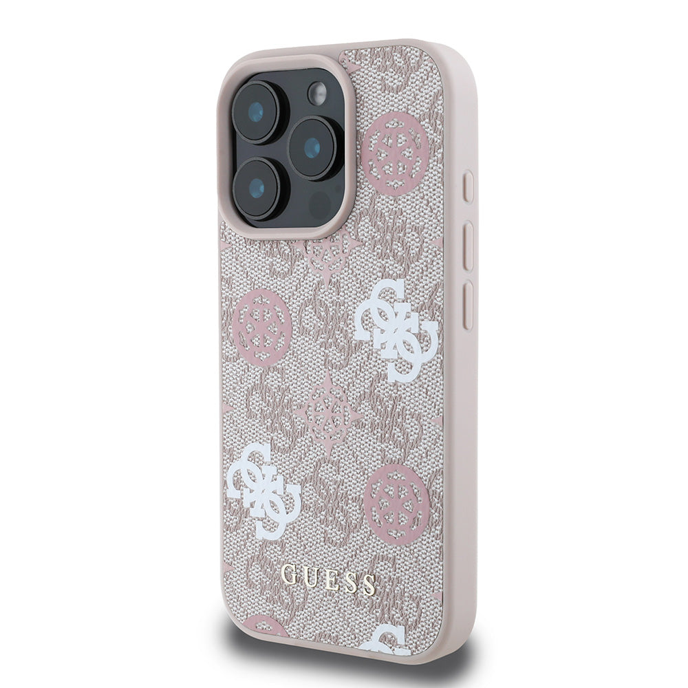 Apple iPhone 16 Pro Max Kılıf Guess Magsafe Şarj Özellikli 4G Desenli Yazı Logolu Peony Kapak Pembe