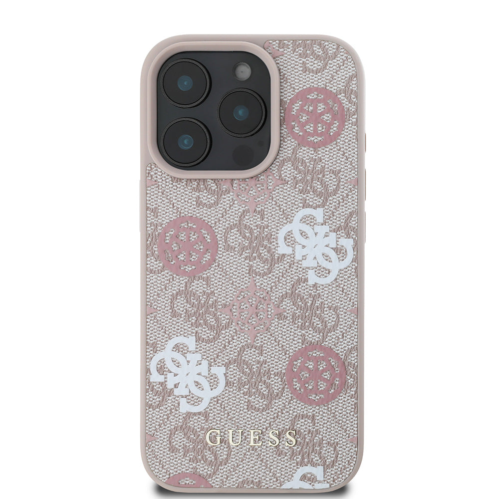 Apple iPhone 16 Pro Max Kılıf Guess Magsafe Şarj Özellikli 4G Desenli Yazı Logolu Peony Kapak Pembe